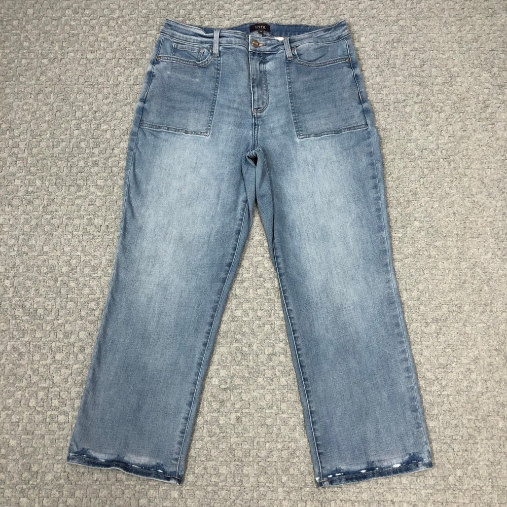 NYDJ Stonington Jeans Womens 12 Light Blue High Rise Straight Crop Stretch Denim